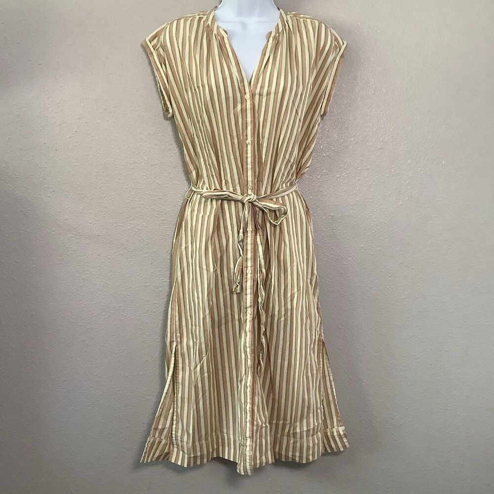 Free Assembly 100% Cotton Button Up Tie Waist Striped Midi Dress S Summer Casual